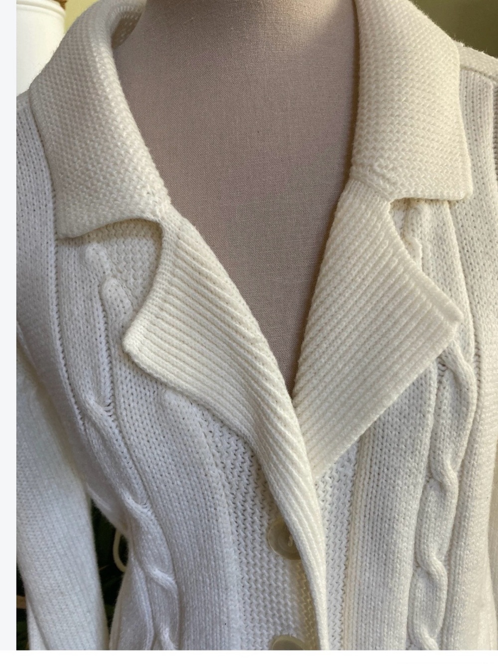 #3220*”15-20-42”Cozy Cream Cable-Front Long Cardigan with Fold-Over Collar - Picture 1 of 17